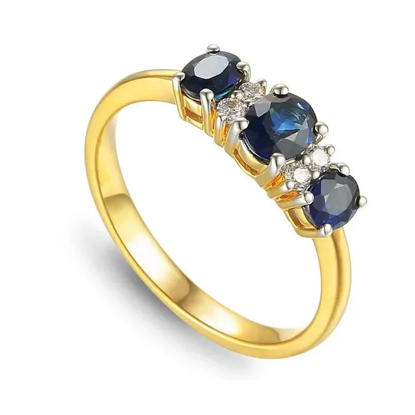 Złoty pr 585 Pierścionek Szafir Diamenty Grawer