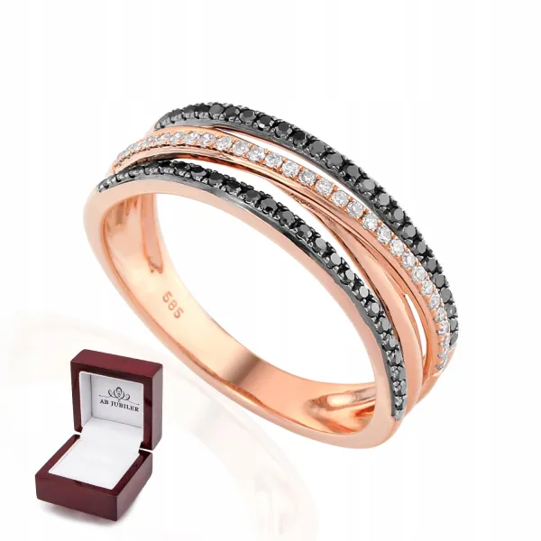 PIERŚCIONEK 585 CZARNE DIAMENTY RÓŻOWE ZŁOTO