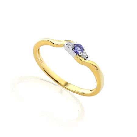 ZŁOTY PIERŚCIONEK TANZANIT DIAMENTY PRÓBA 585