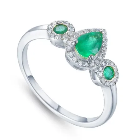 PIERŚCIONEK BIAŁE ZŁOTO 585 SZMARAGD DIAMENTY