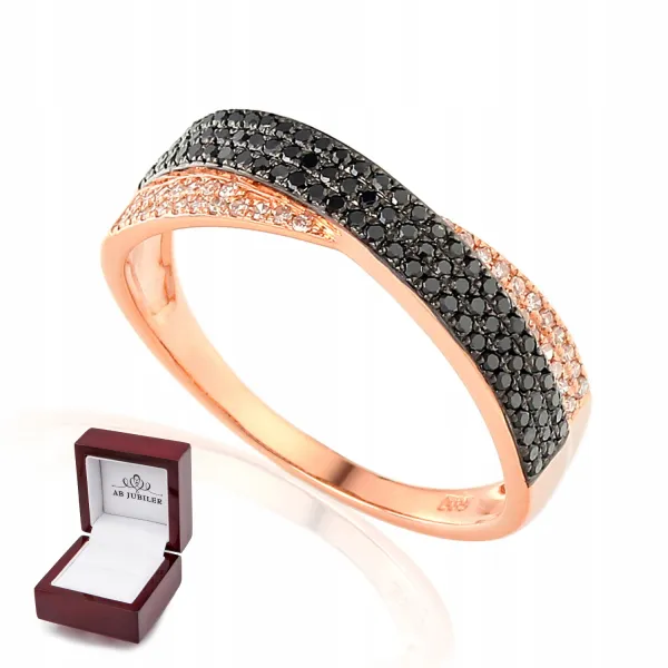 PIERŚCIONEK 585 CZARNY DIAMENT RÓŻOWE ZŁOTO