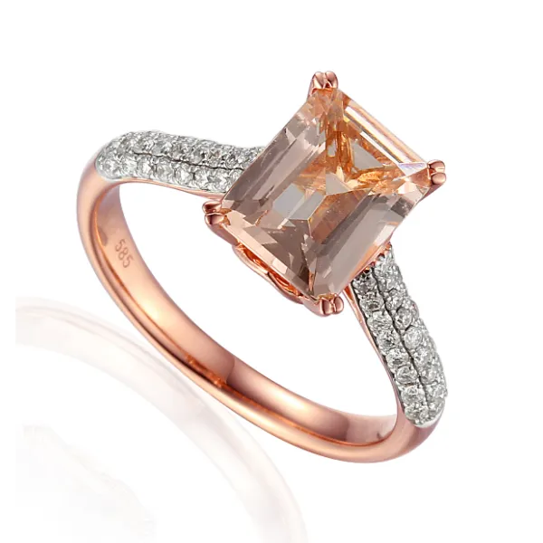 PIERŚCIONEK RÓŻOWE ZŁOTO 585 MORGANIT DIAMENTY