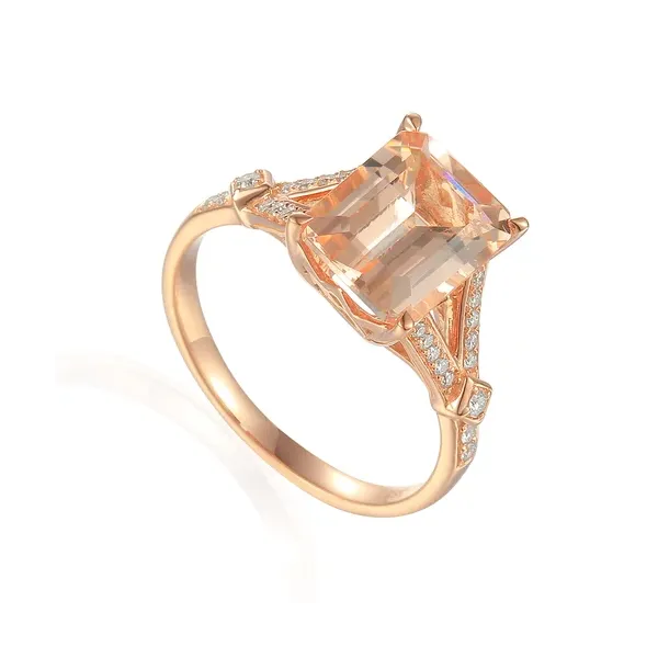 PIERŚCIONEK 585 RÓŻOWE ZŁOTO MORGANIT DIAMENTY