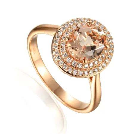 PIERŚCIONEK MORGANIT DIAMENTY pr 585 RÓŻOWE ZŁOTO