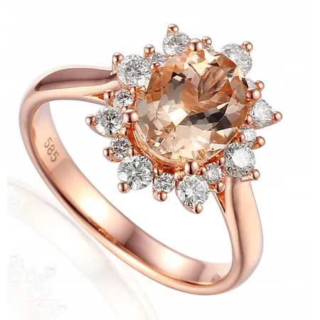 PIERŚCIONEK MORGANIT 1,80CT DIAMENTY PRÓBA 585