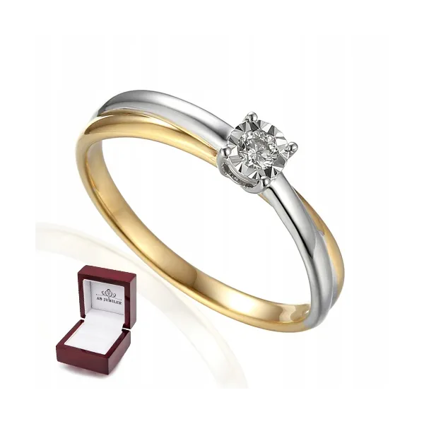 PIERŚCIONEK DIAMENT 585 ŻÓŁTO BIAŁE ZŁOTO GRAWER