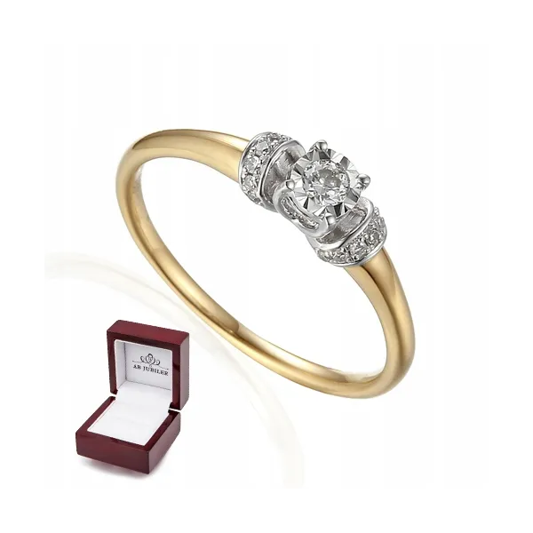 ZŁOTY 585 PIERŚCIONEK ZARĘCZYNOWY DIAMENTY