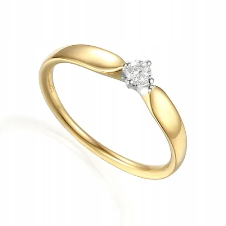 ZŁOTY 585 PIERŚCIONEK Z BRYLANTEM 0,15 CT GRAWER