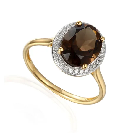 ZŁOTY 585 PIERŚCIONEK DUŻY KWARC DIAMENTY