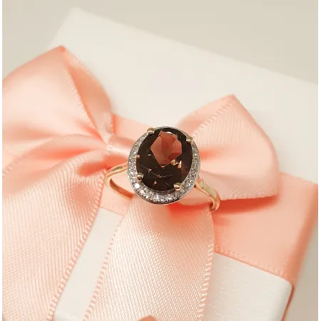 ZŁOTY 585 PIERŚCIONEK DUŻY KWARC DIAMENTY