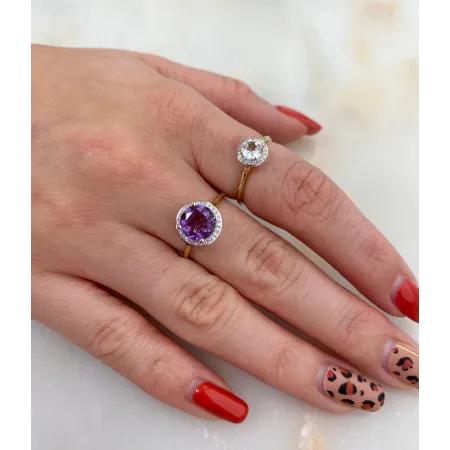 ZŁOTY PIERŚCIONEK 585 DUŻY AMETYST DIAMENTY