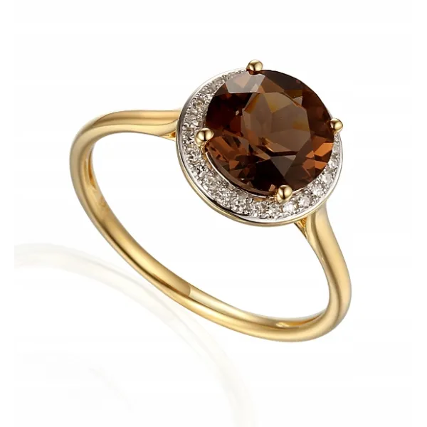 ZŁOTY 585 PIERŚCIONEK DUŻY KWARC DIAMENTY