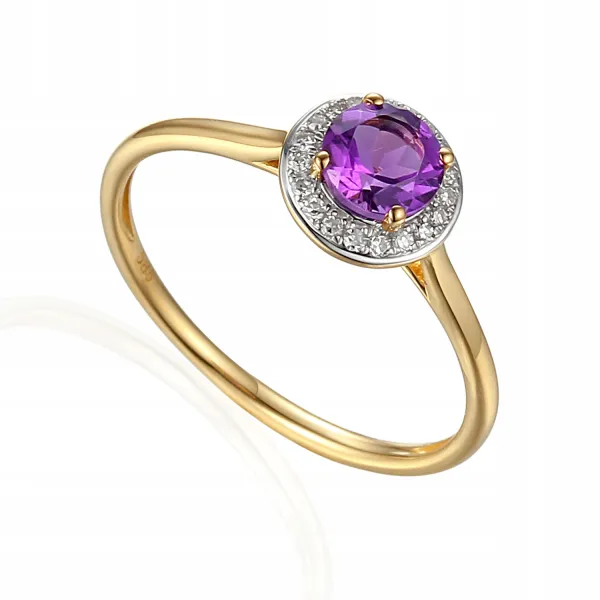 PIERŚCIONEK ZŁOTY 585 AMETYST DIAMENTY NA PREZENT