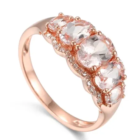 PIERŚCIONEK 585 MORGANIT DIAMENTY RÓŻOWE ZŁOTO