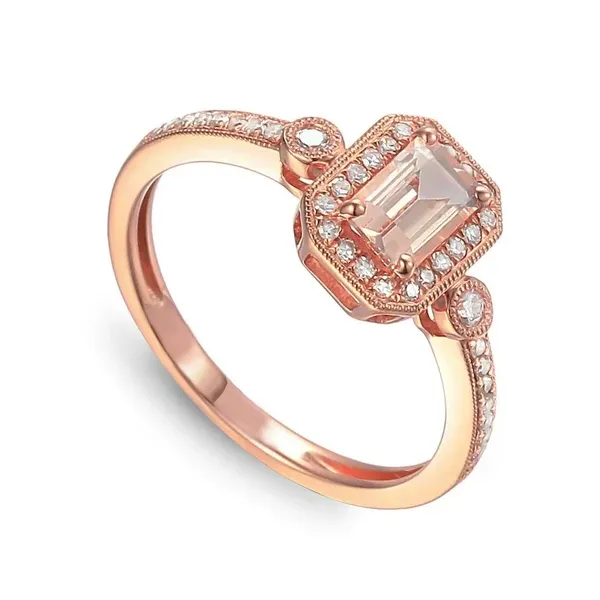 PIERŚCIONEK MORGANIT BRYLANTY GRAWER PRÓBA 585