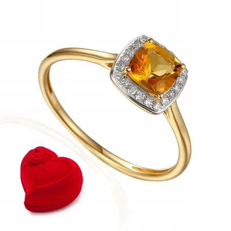 ZŁOTY PIERŚCIONEK CYTRYN DIAMENTY 585 NA PREZENT
