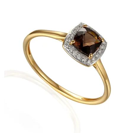 ZŁOTY 585 PIERŚCIONEK Z KWARCEM I DIAMENTAMI