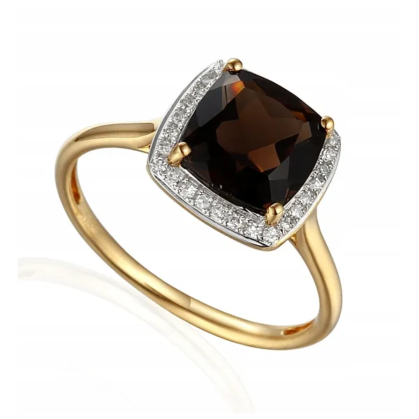 ZŁOTY PIERŚCIONEK DUŻY KAMIEŃ KWARC DIAMENTY 585