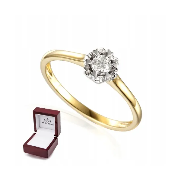 ZŁOTY 585 PIERŚCIONEK ZARĘCZYNOWY DIAMENT