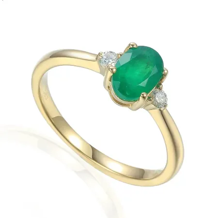 Złoty 585 Pierścionek Szmaragd Diamenty Grawer
