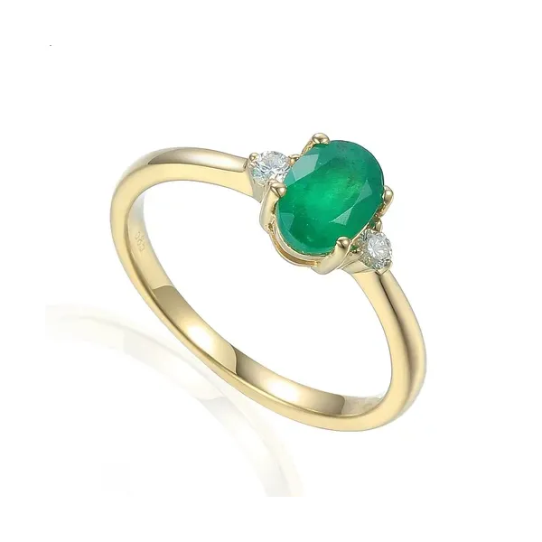 Złoty 585 Pierścionek Szmaragd Diamenty Grawer