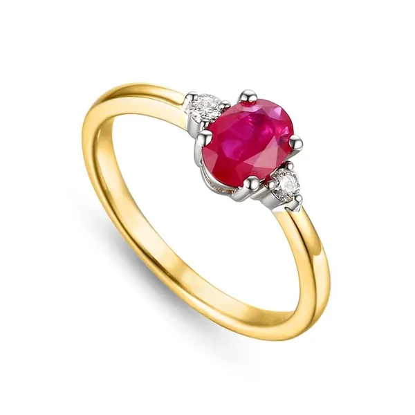 Złoty 585 Pierścionek Rubin Diamenty Grawer