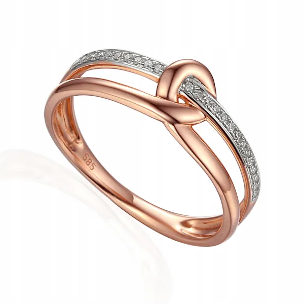 PIERŚCIONEK 585 Z DIAMENTAMI RÓŻOWE ZŁOTO