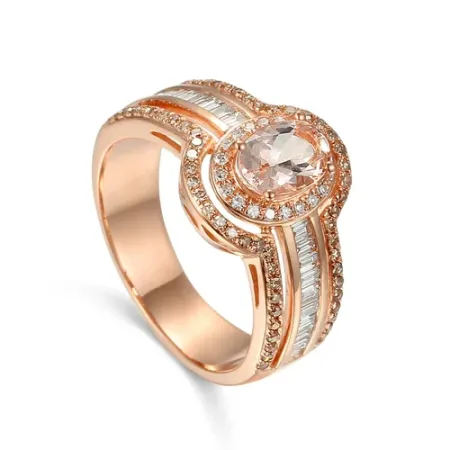 PIERŚCIONEK MORGANIT DIAMENTY PRÓBA 585 RÓŻOWY