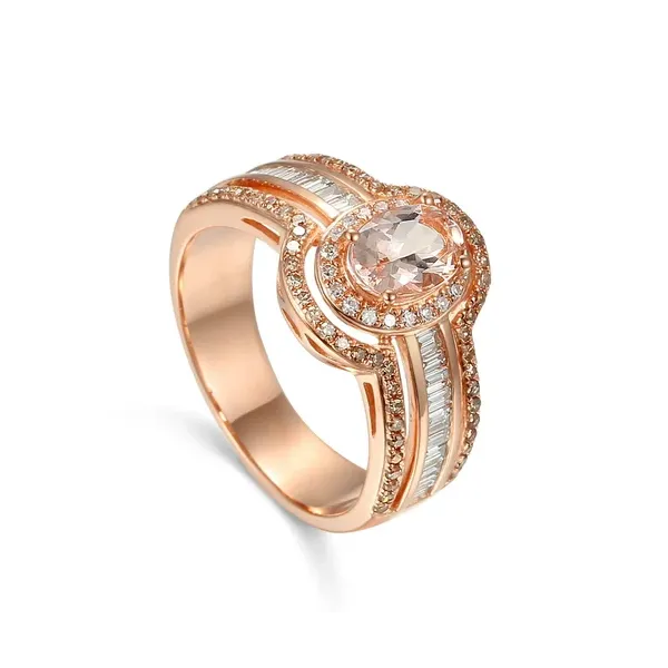 PIERŚCIONEK MORGANIT DIAMENTY PRÓBA 585 RÓŻOWY