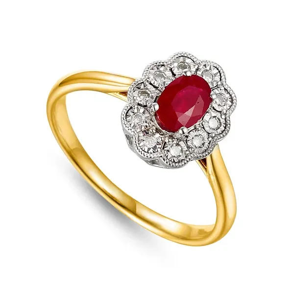 ZŁOTY PIERŚCIONEK RUBIN DIAMENTY GRAWER PRÓBA 585