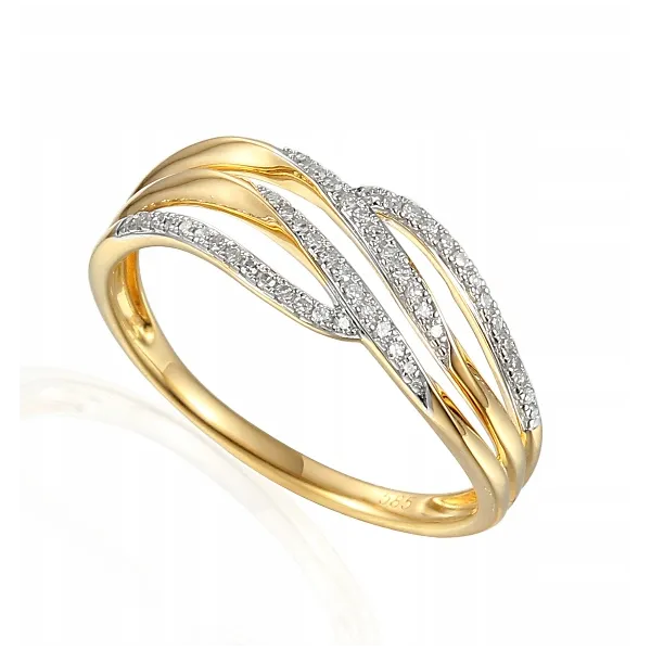 ZŁOTY 585 ELEGANCKI PIERŚCIONEK DIAMENTY PREZENT
