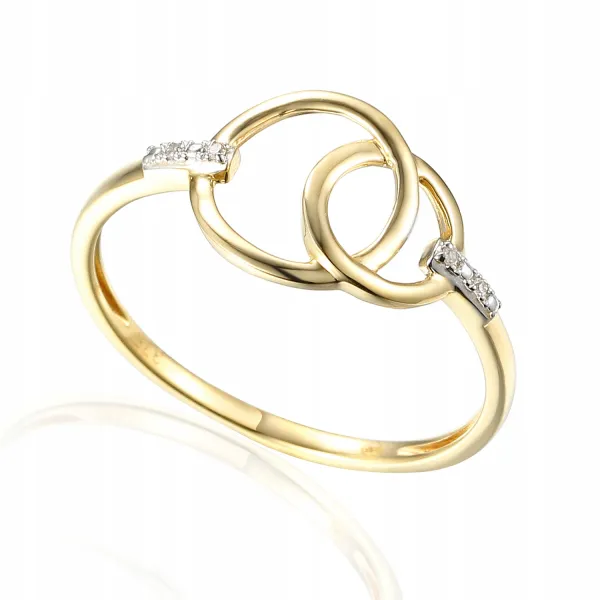 ZŁOTY PIERŚCIONEK DWA KÓŁKA DIAMENTY PRÓBA 585