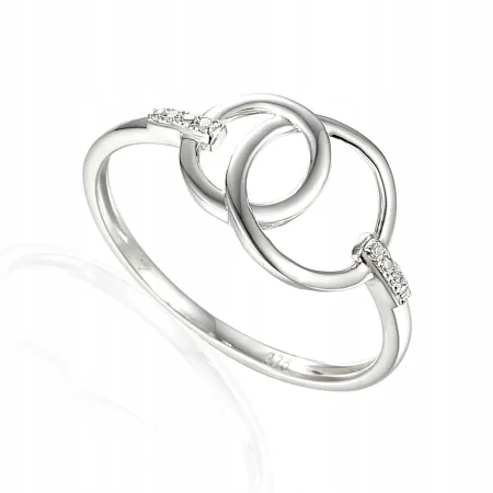 ZŁOTY PIERŚCIONEK DWA KÓŁKA DIAMENTY PRÓBA 585