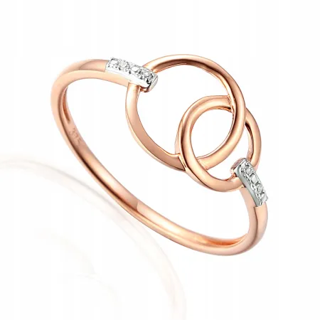 ZŁOTY PIERŚCIONEK DWA KÓŁKA DIAMENTY PRÓBA 585