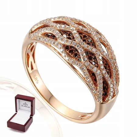 PIERŚCIONEK 585 CZARNE DIAMENTY RÓŻOWE ZŁOTO