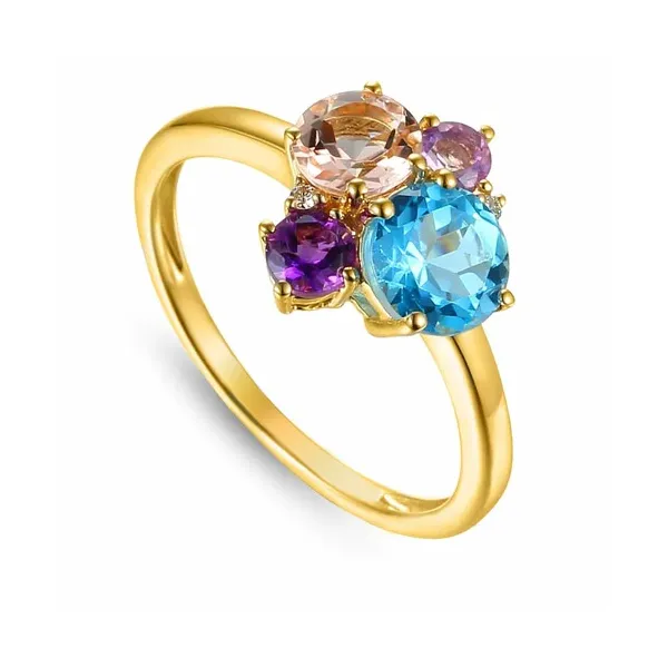 ZŁOTY PIERŚCIONEK MORGANIT TOPAZ AMETYSTY BRYLANTY