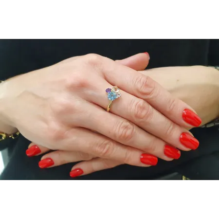 ZŁOTY PIERŚCIONEK MORGANIT TOPAZ AMETYSTY BRYLANTY