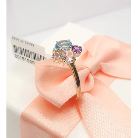 ZŁOTY PIERŚCIONEK MORGANIT TOPAZ AMETYSTY BRYLANTY