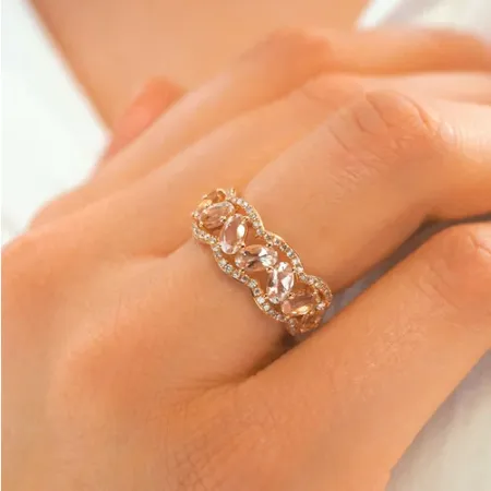 PIERŚCIONEK 585 MORGANIT DIAMENTY GRAWER