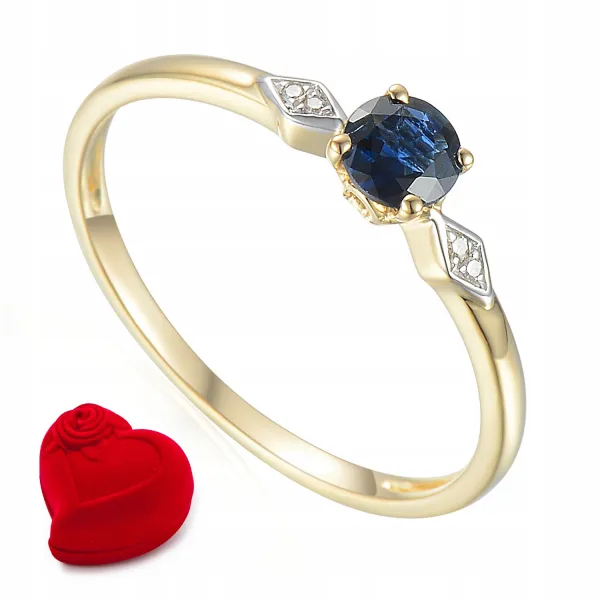 ZŁOTY PIERŚCIONEK SZAFIR DIAMENTY PRÓBA 585