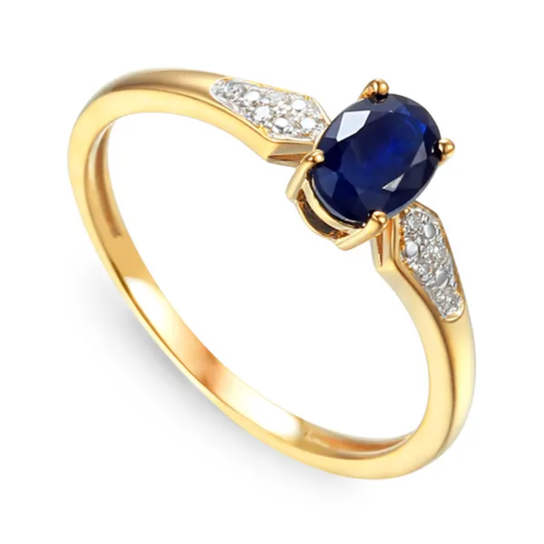 Złoty 585 Zaręczynowy Pierścionek Szafir Diamenty