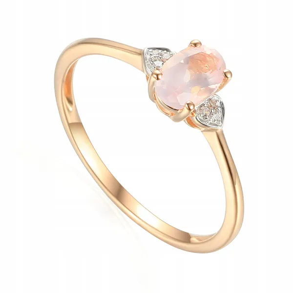 PIERŚCIONEK KWARC DIAMENTY 585 RÓŻOWE ZŁOTO