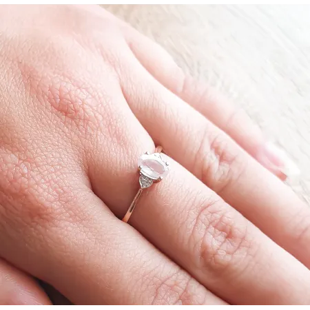 PIERŚCIONEK KWARC DIAMENTY 585 RÓŻOWE ZŁOTO