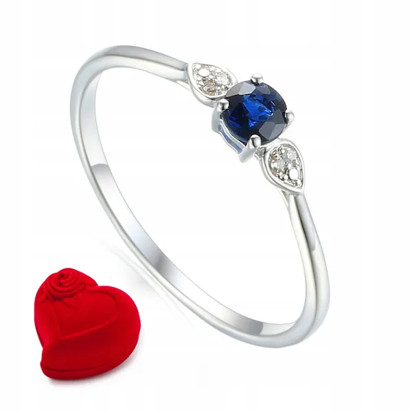 PIERŚCIONEK BIAŁE ZŁOTO 585 SZAFIR I DIAMENTY