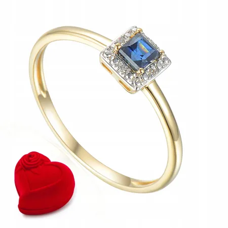 ZŁOTY PIERŚCIONEK SZAFIR DIAMENTY 585 NA PREZENT