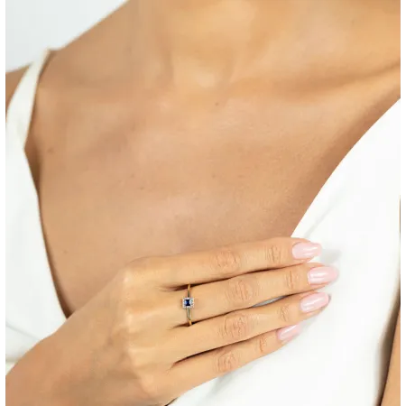 ZŁOTY PIERŚCIONEK SZAFIR DIAMENTY 585 NA PREZENT