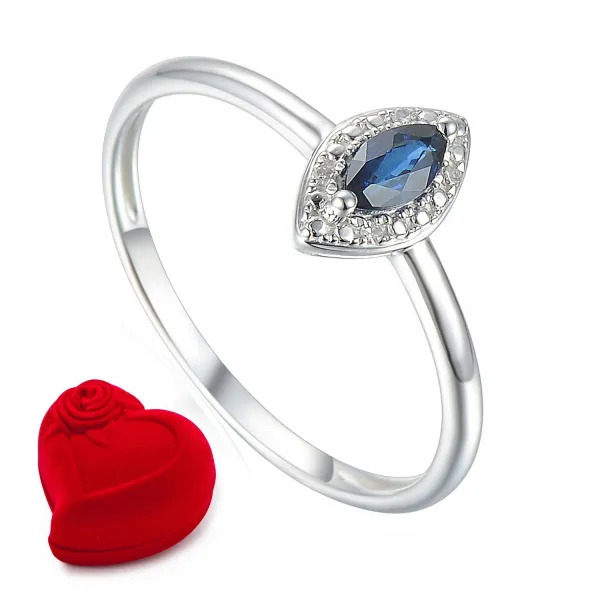 PIERŚCIONEK BIAŁE ZŁOTO SZAFIR DIAMENTY PRÓBA 585