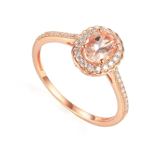 RÓŻOWY PIERŚCIONEK MORGANIT DIAMENTY PRÓBA 585