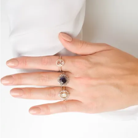 RÓŻOWY PIERŚCIONEK MORGANIT DIAMENTY PRÓBA 585