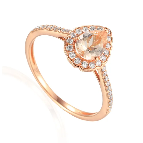 PIERŚCIONEK Z MORGANITEM I DIAMENTAMI PRÓBA 585